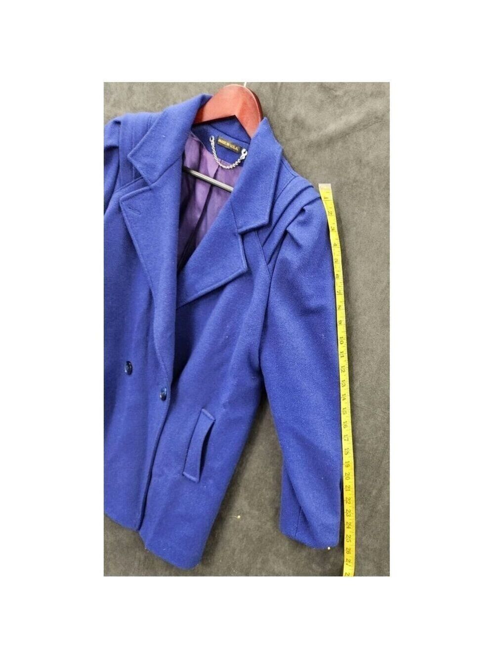 Vintage Royal Blue Union Made Wool Coat Size 9 Double-Breasted USA Made - Picture 8 of 13